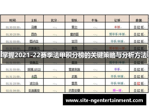 掌握2021-22赛季法甲积分榜的关键策略与分析方法